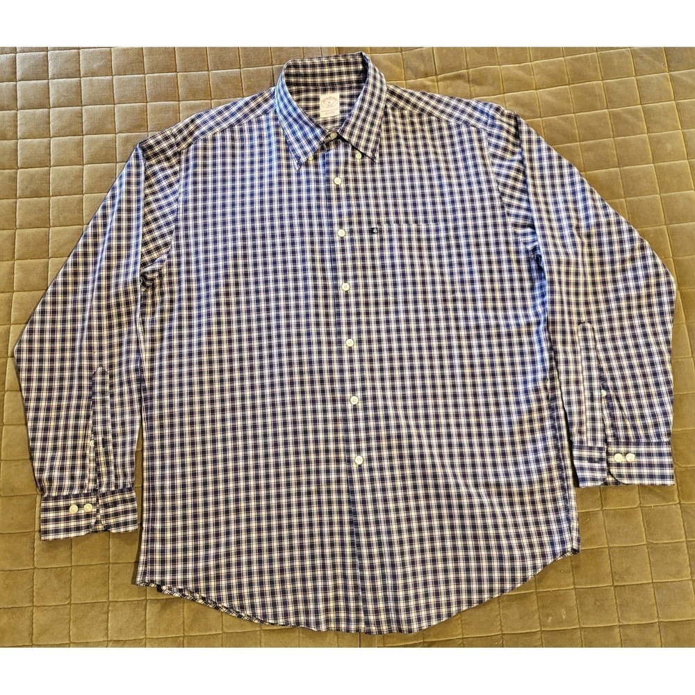 Brooks Brothers 346 Blue/Red Check Shirt  Large  Long Sleeve Cotton Office